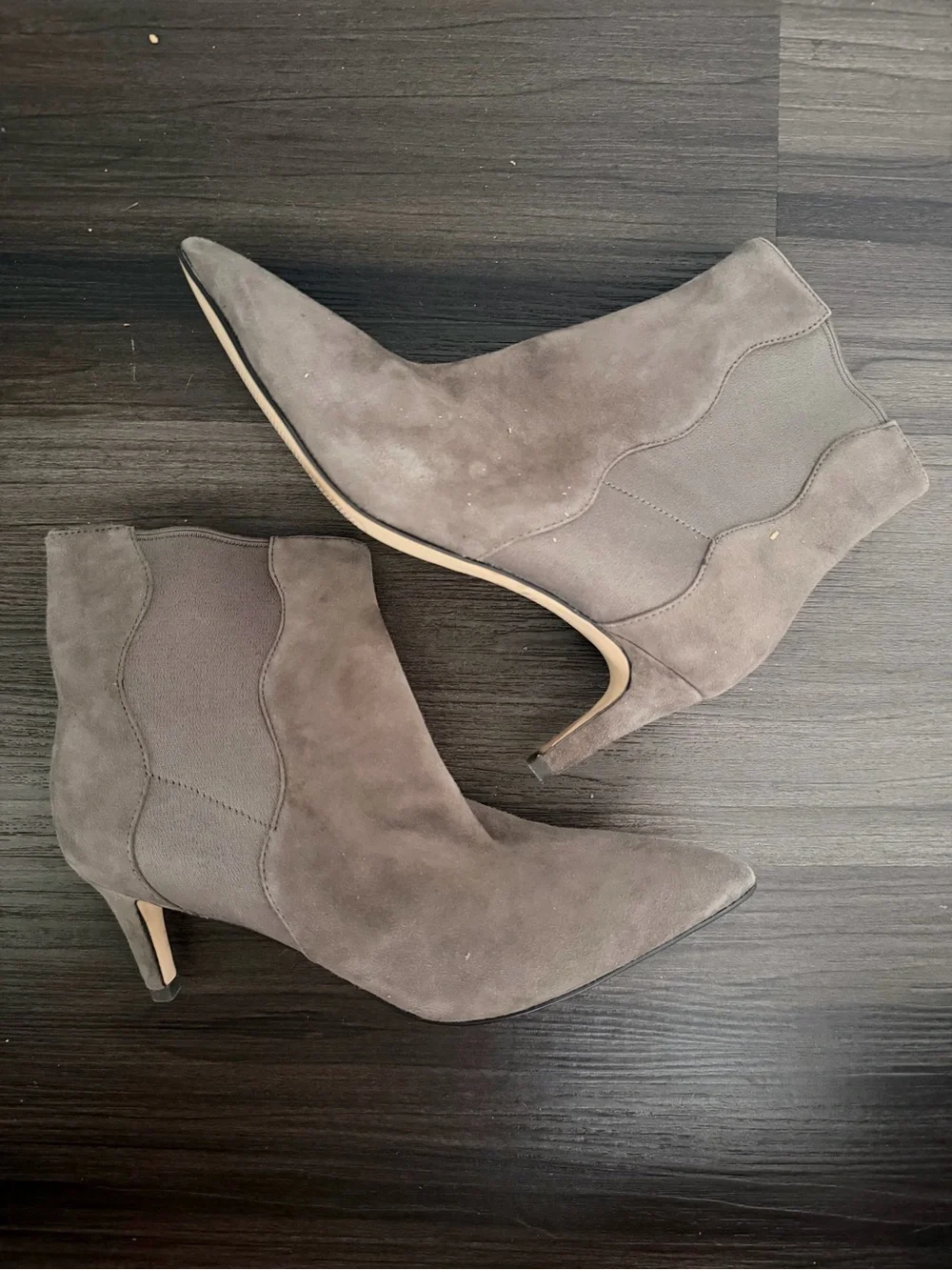 Cole Haan Taupe Suede Pointed-Toe Ankle Booties